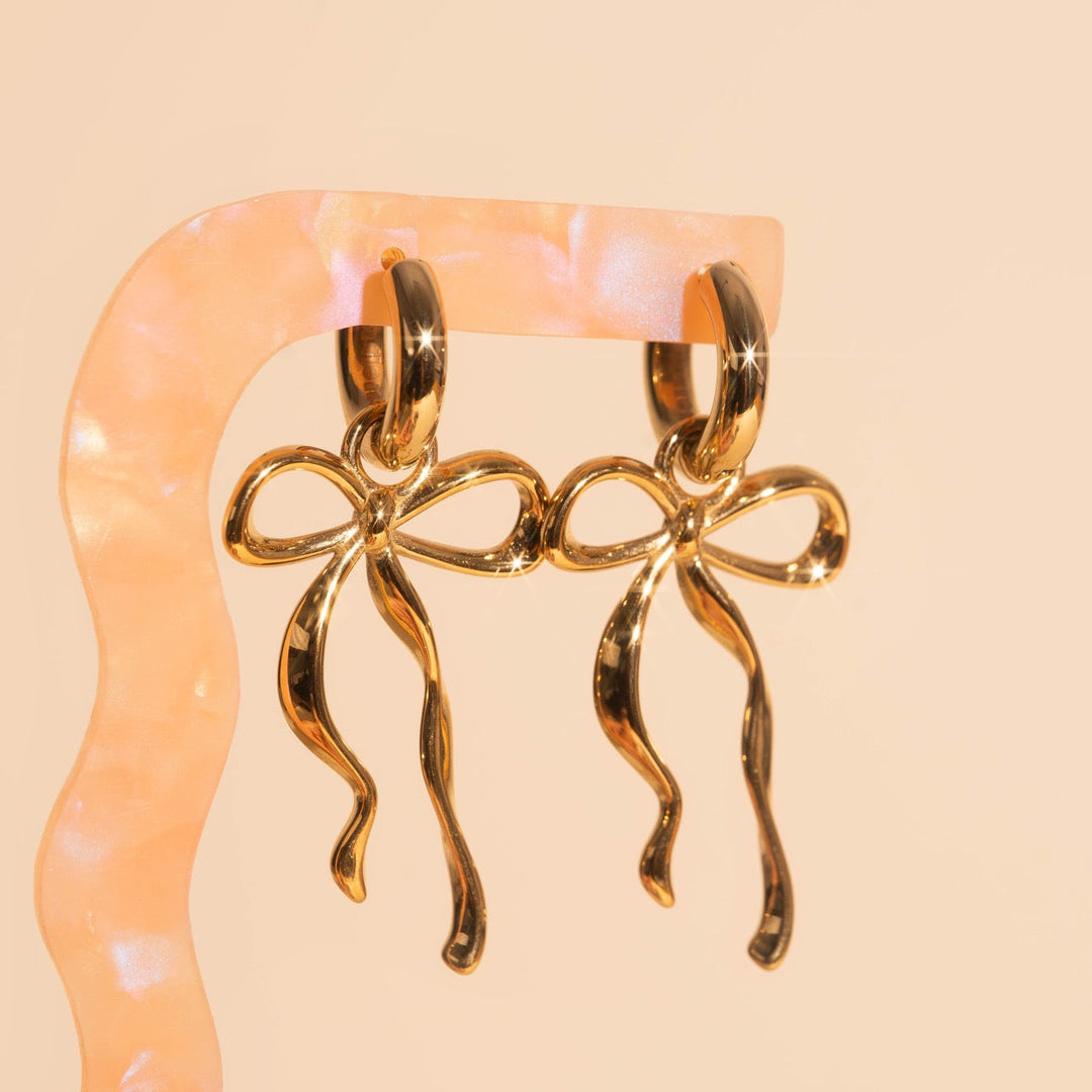 Ribbon Bow Huggie Hoop Charms
