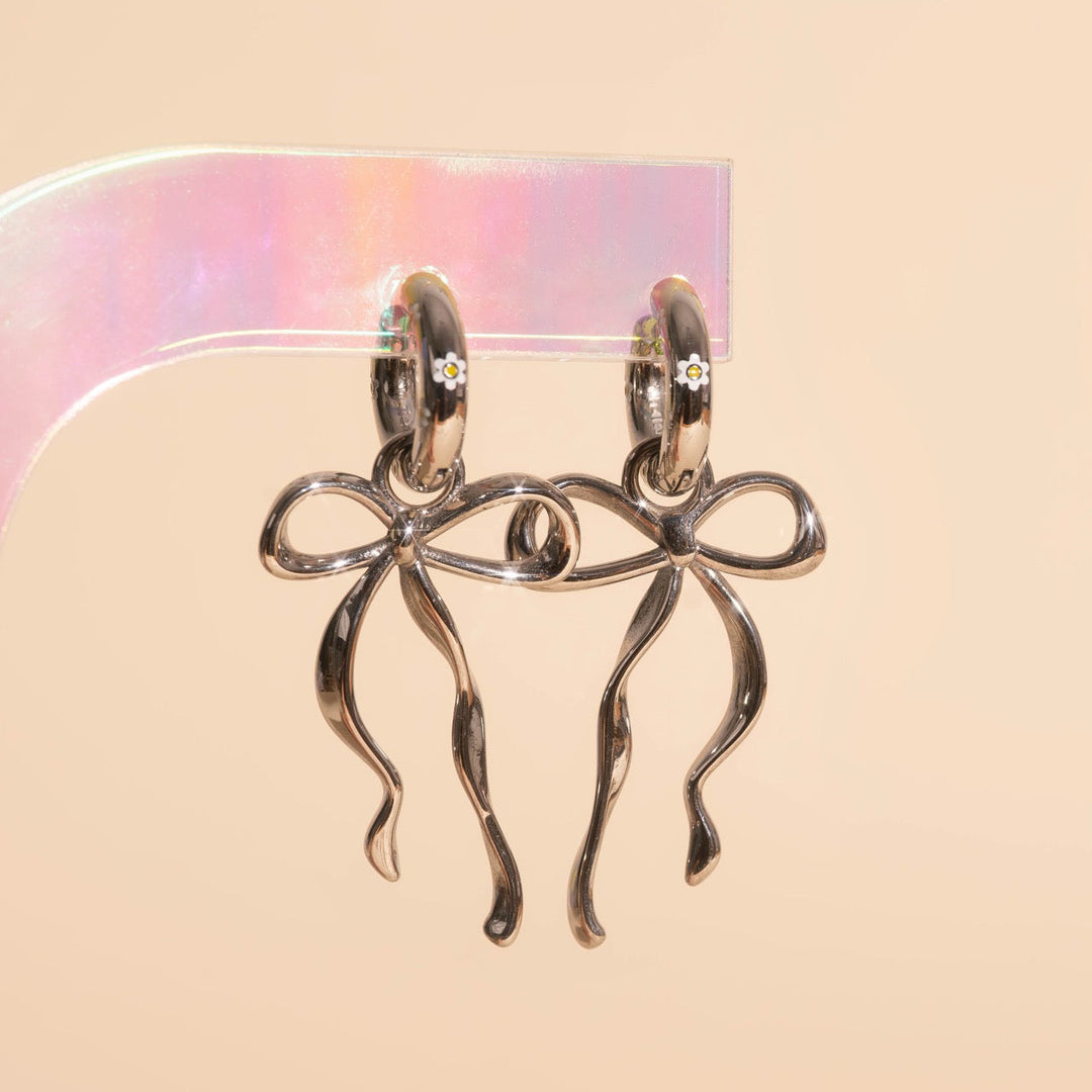 Ribbon Bow Huggie Hoop Charms