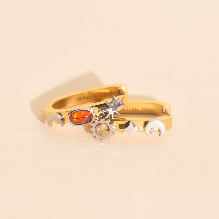 Celestial Oblong 3D Huggie Hoop Earrings