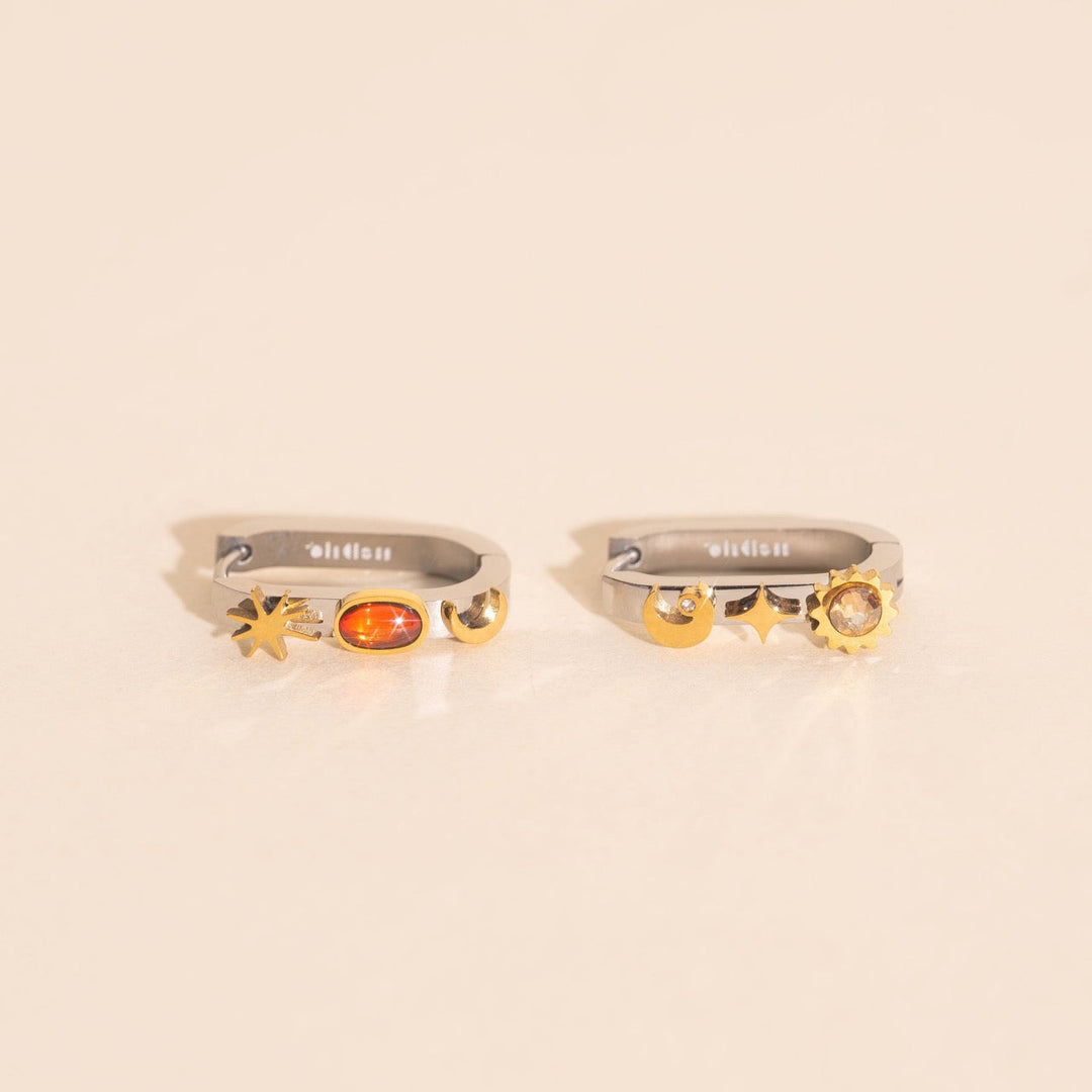 Celestial Oblong 3D Huggie Hoop Earrings