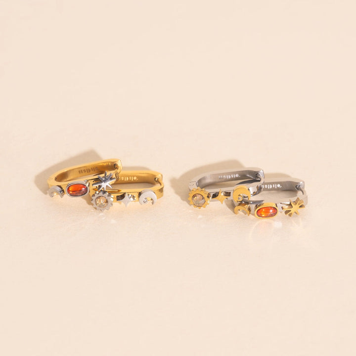 Celestial Oblong 3D Huggie Hoop Earrings