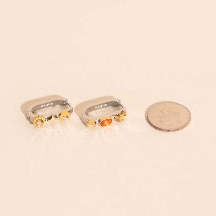 Celestial Oblong 3D Huggie Hoop Earrings