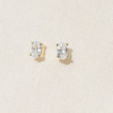 Oval CZ Stone 14k Gold Prong Stud Earrings