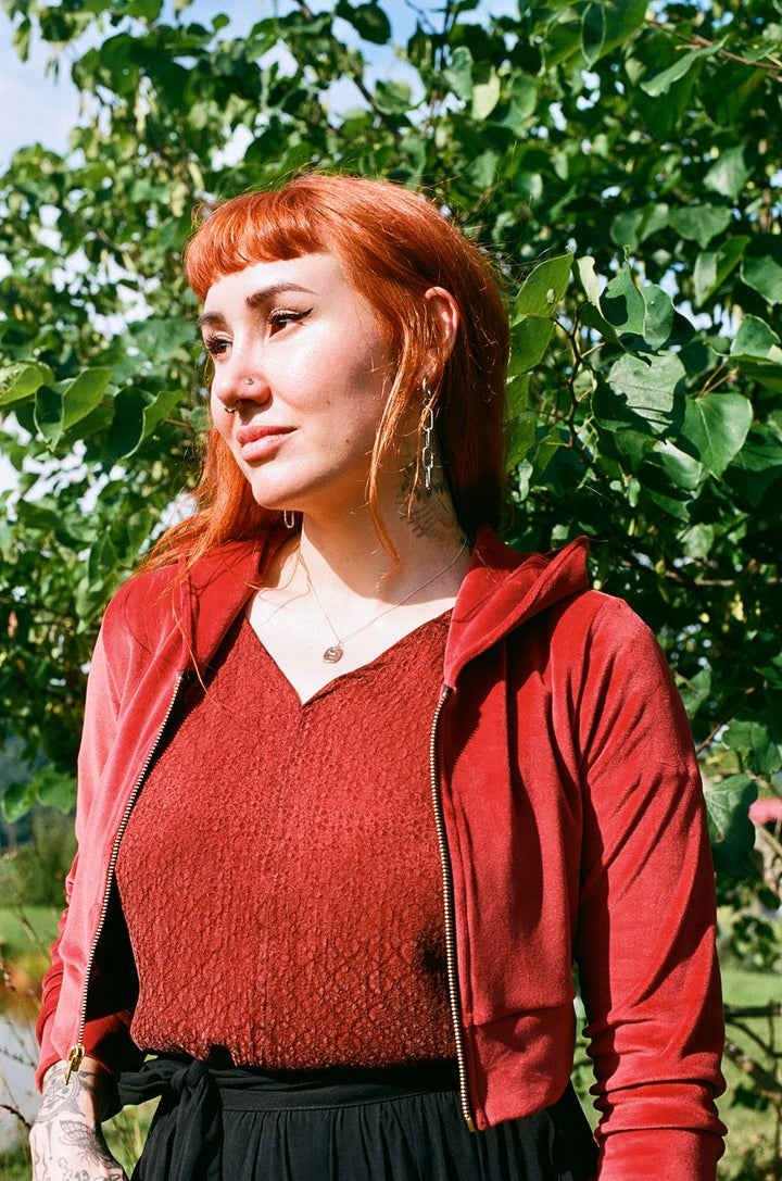 Dolman Top in Red Jacquard