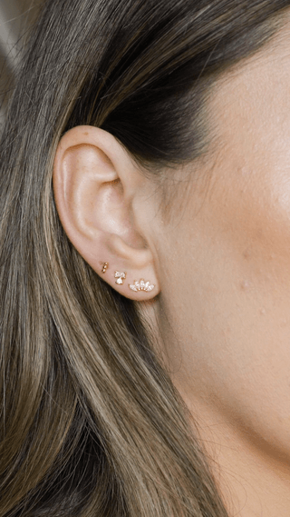 Arc CZ Gold Stud Earrings