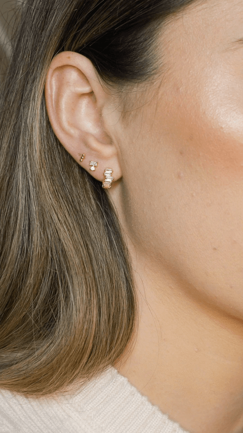 Irregular CZ Gold Huggie Earrings