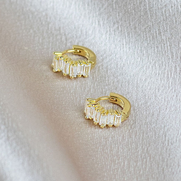 Irregular CZ Gold Huggie Earrings