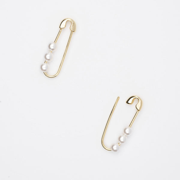 Elle Pearl and Gold Safety Pin Earrings