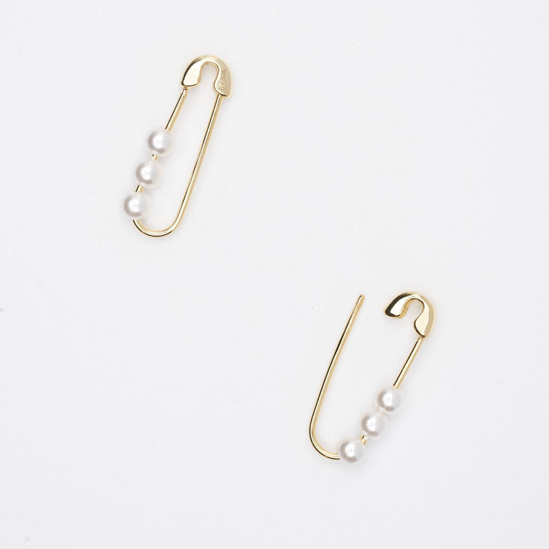 Elle Pearl and Gold Safety Pin Earrings