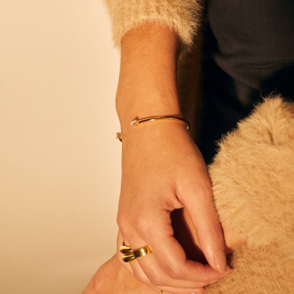 Pear CZ Gold Cuff Bangle Bracelet