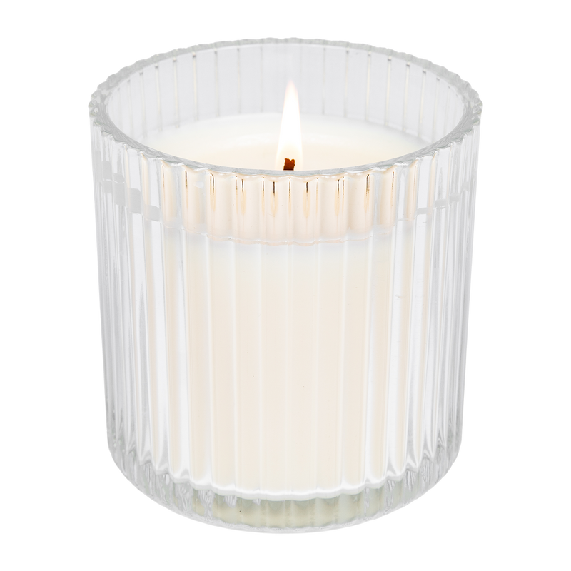 Warm and Cozy Fluted Soy Candle - Ribbed Glass Jar - 11 oz