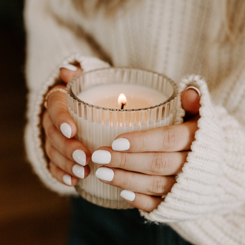 Cashmere and Vanilla Fluted Soy Candle - Ribbed Glass Jar - 11 oz