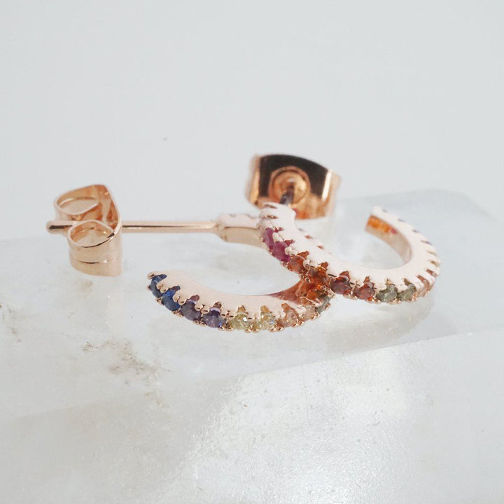 Rainbow Crystal Huggie Hoops