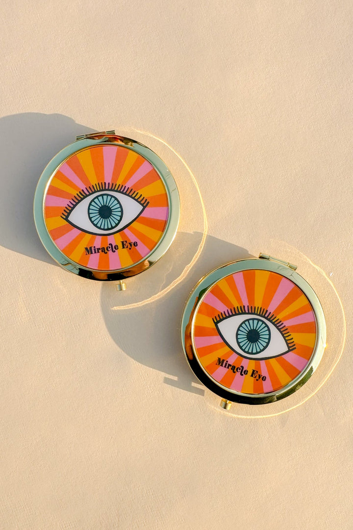 Rainbow Eye Mirror Compact in Gold