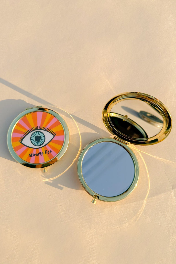 Rainbow Eye Mirror Compact in Gold