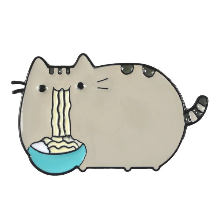 Cartoon Egg Noodle Bowl Cat Brooch Enamel Lapel Pin Jewelry Gift