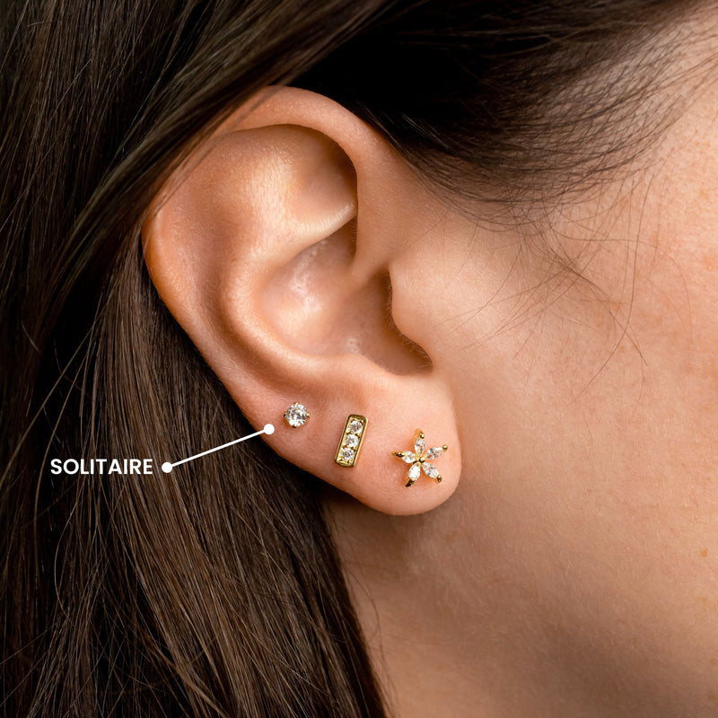 Solitaire Flat Back Sleeper Earrings Set