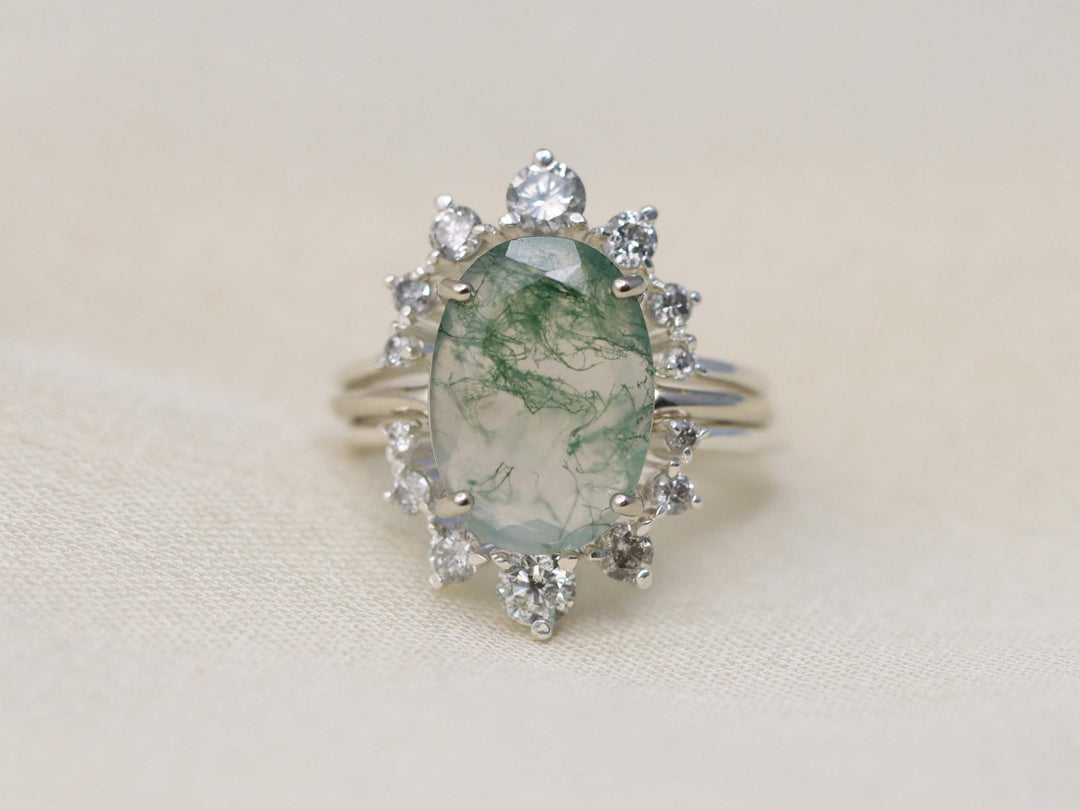 Supernova Bridal Set - Moss Agate and Salt and Pepper Diamonds