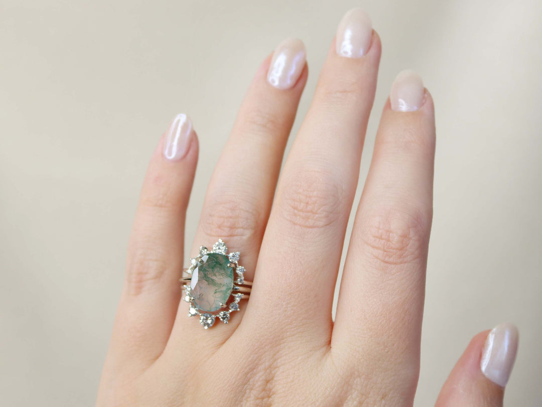 Supernova Bridal Set - Moss Agate and Salt and Pepper Diamonds