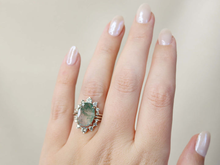 Supernova Bridal Set - Moss Agate and Salt and Pepper Diamonds