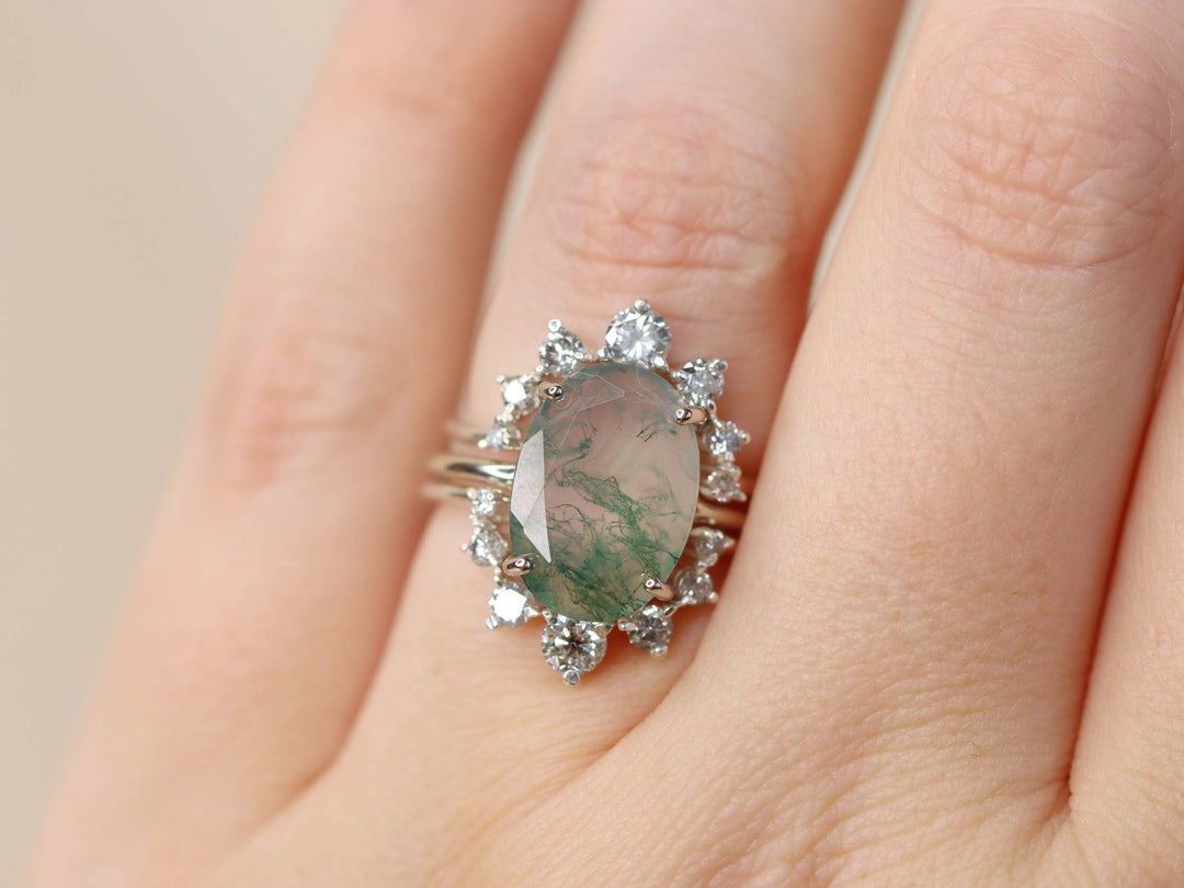 Supernova Bridal Set - Moss Agate and Salt and Pepper Diamonds