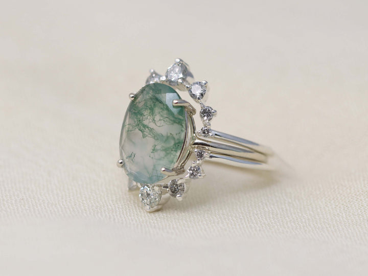 Supernova Bridal Set - Moss Agate and Salt and Pepper Diamonds