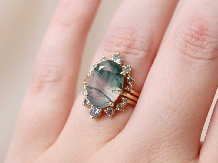 Supernova Bridal Set - Moss Agate and Salt and Pepper Diamonds