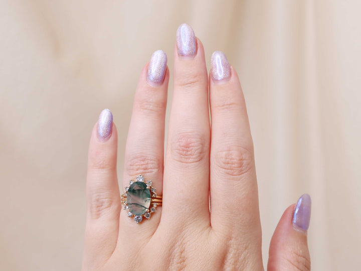 Supernova Bridal Set - Moss Agate and Salt and Pepper Diamonds