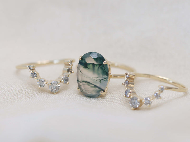 Supernova Bridal Set - Moss Agate and Salt and Pepper Diamonds