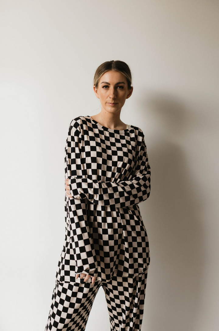 Black Checker  | Adult  Bamboo Pajamas