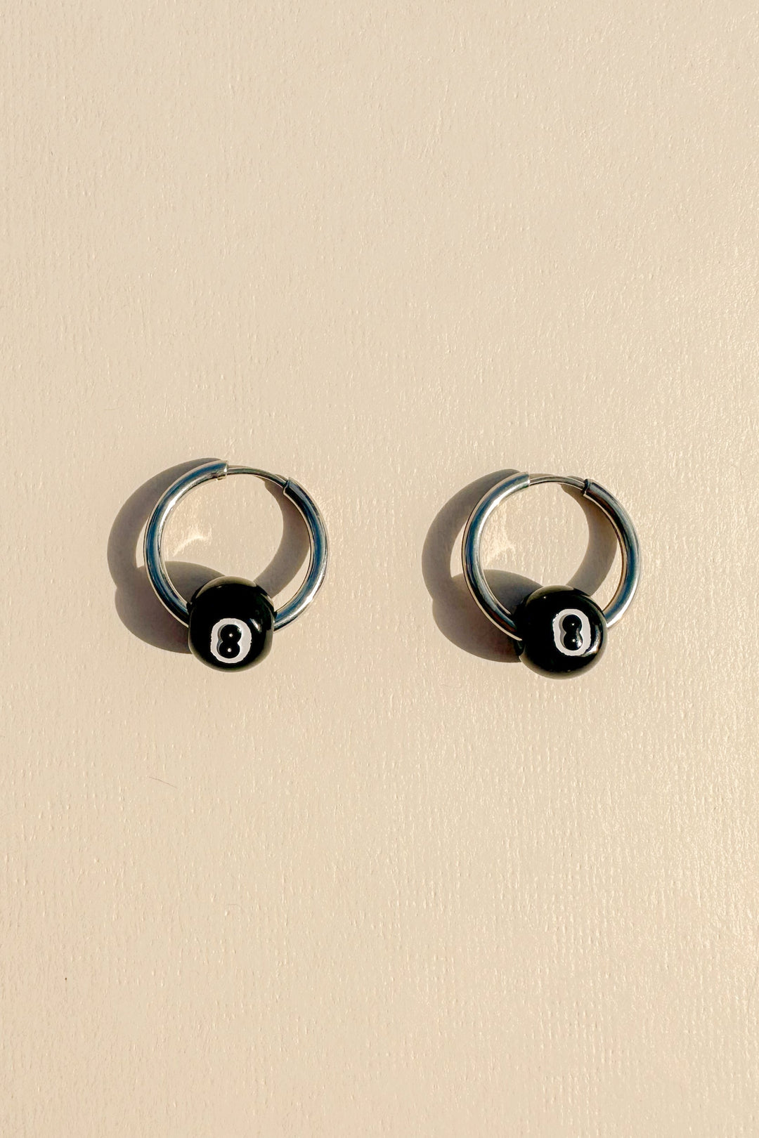 Silver Mini Hoop Earrings in 8 Ball