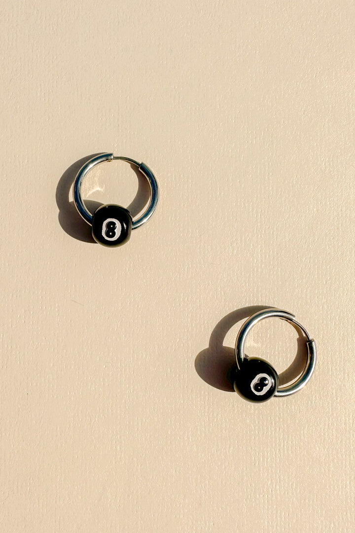 Silver Mini Hoop Earrings in 8 Ball