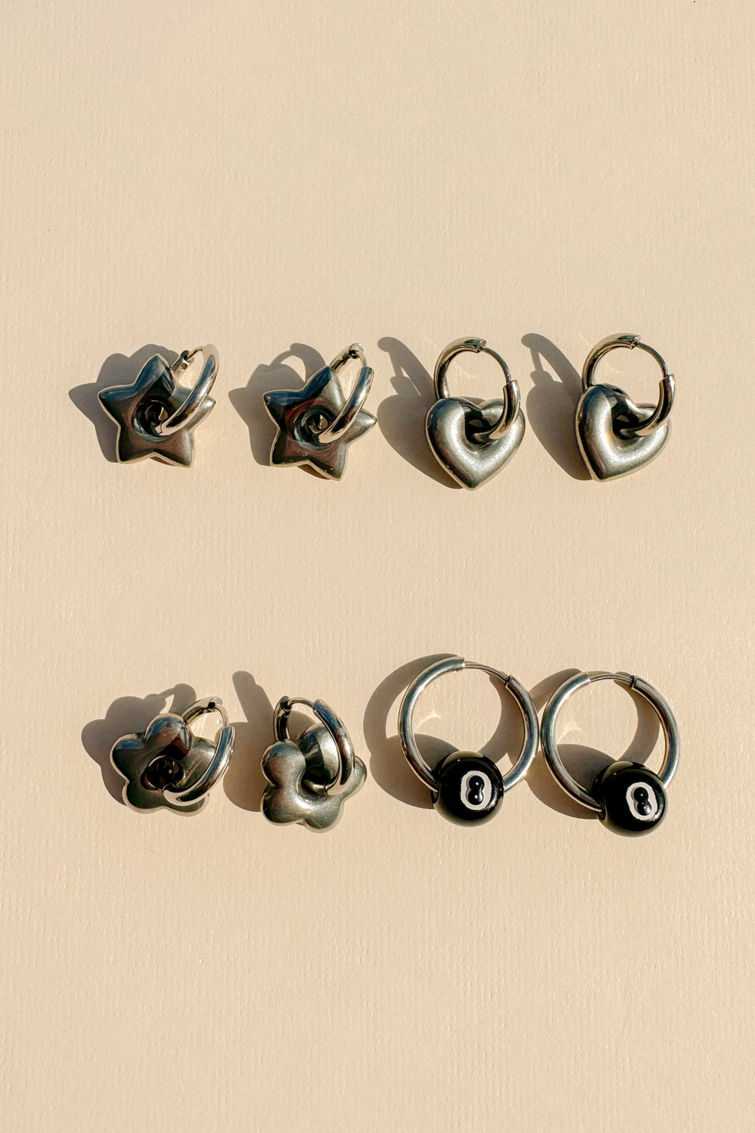 Silver Mini Hoop Earrings in 8 Ball