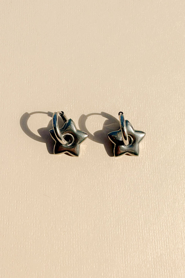 Silver Mini Hoop Earrings in Star