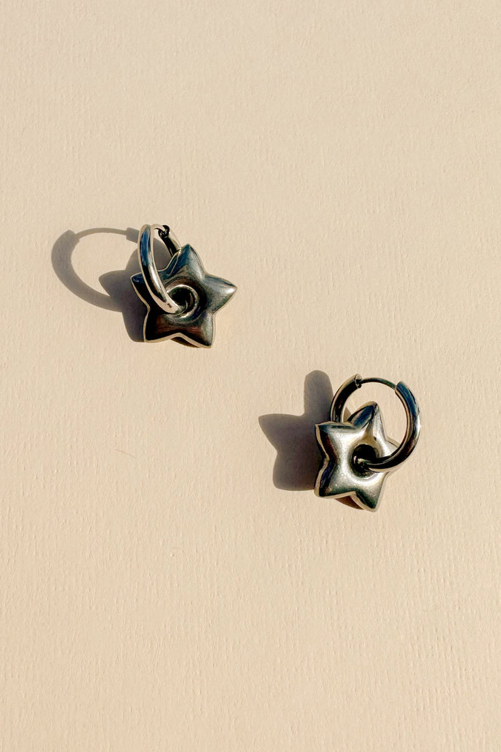 Silver Mini Hoop Earrings in Star