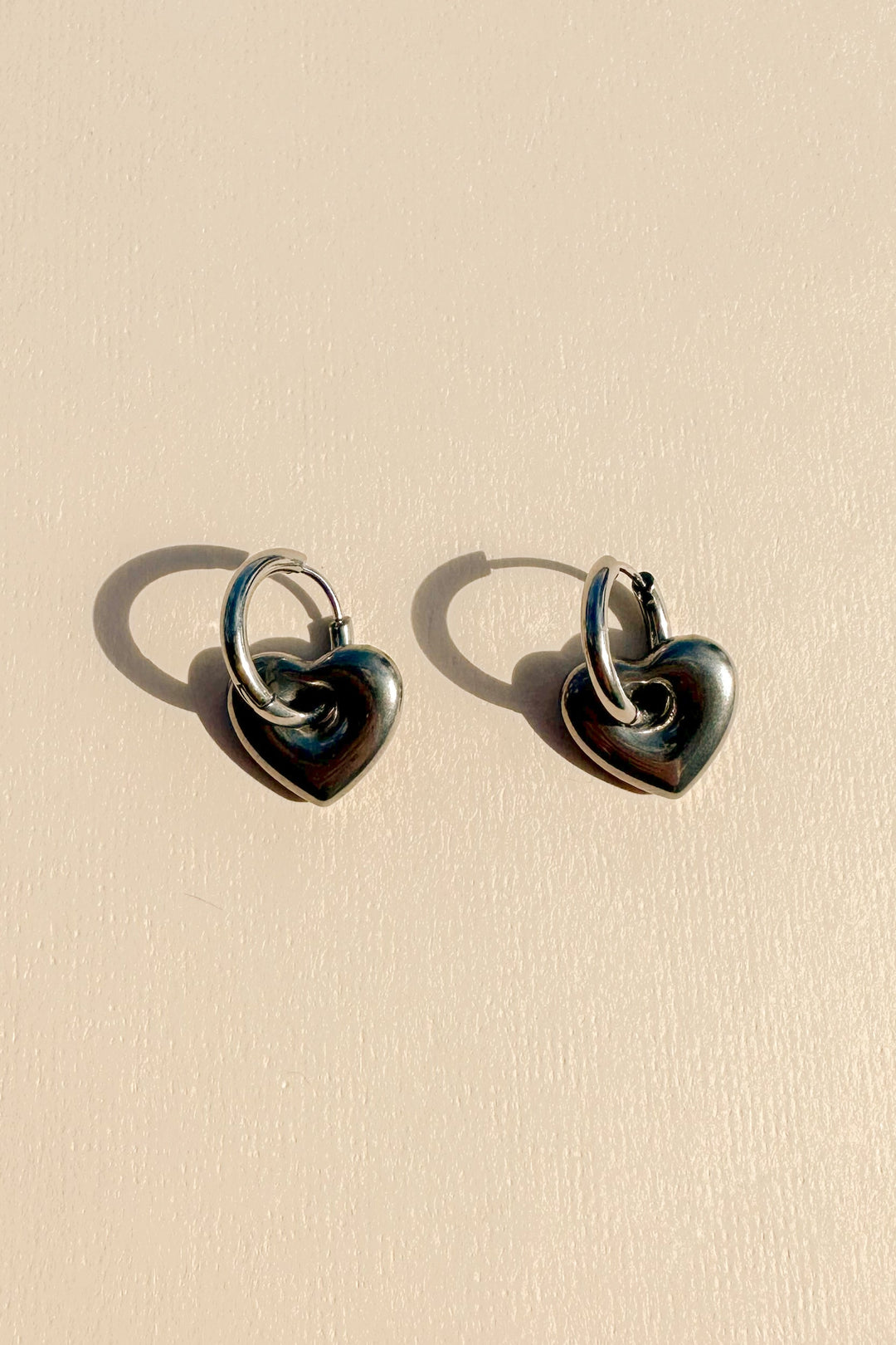 Silver Mini Hoop Earrings in Heart