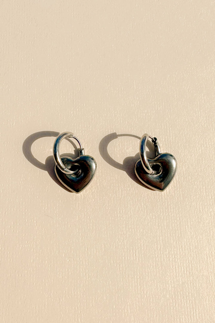 Silver Mini Hoop Earrings in Heart