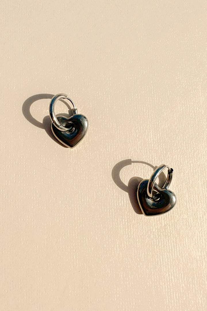 Silver Mini Hoop Earrings in Heart