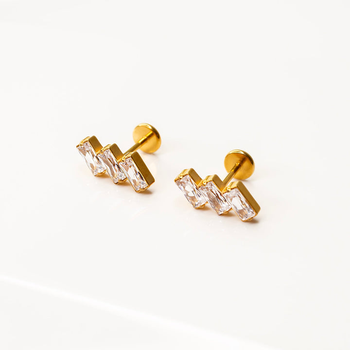 Slanted Baguette Trio Flat Back Sleeper Earrings