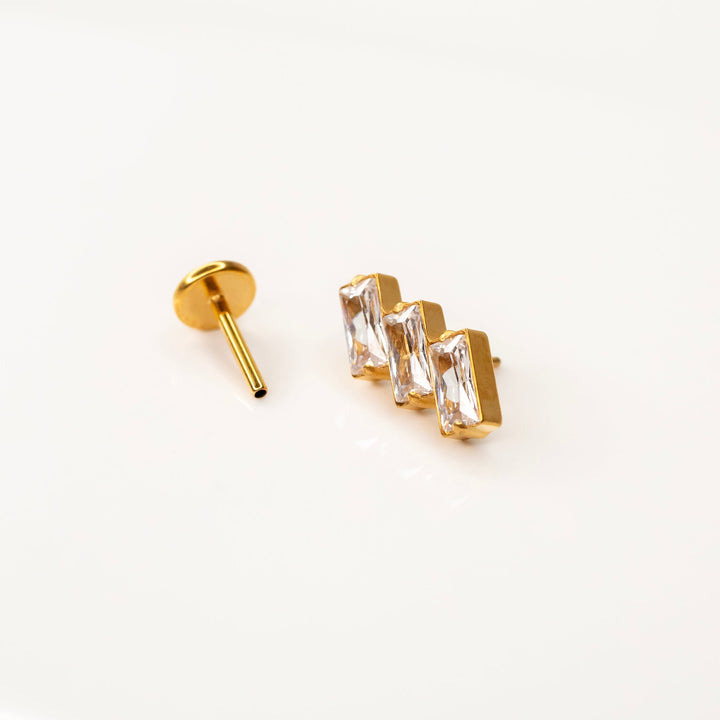 Slanted Baguette Trio Flat Back Sleeper Earrings