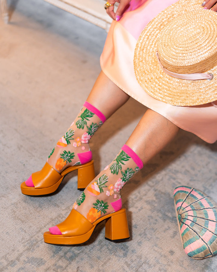 Tropical Pineapples Sheer Crew Sock