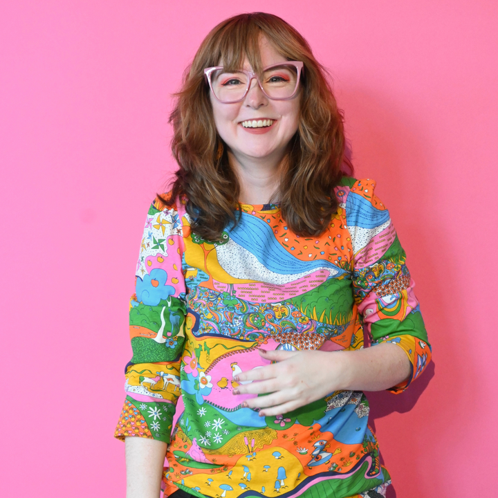Landscape Print 3/4 Sleeve Tee in Rainbow Farm