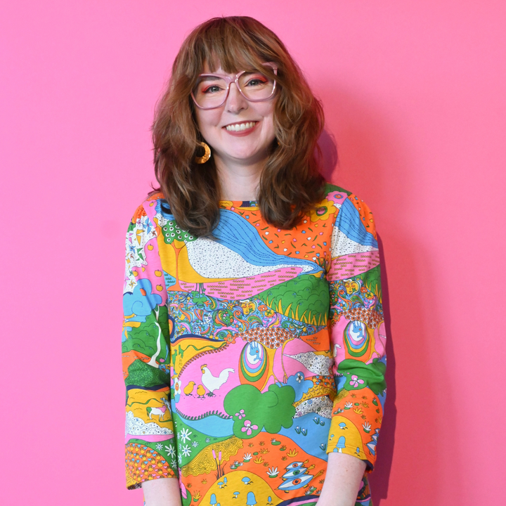 Landscape Print 3/4 Sleeve Tee in Rainbow Farm