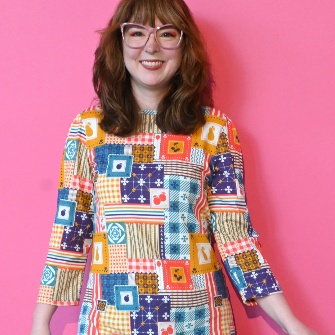 Patchwork 3/4 Sleeve Tee in Periwinkle Twinkle