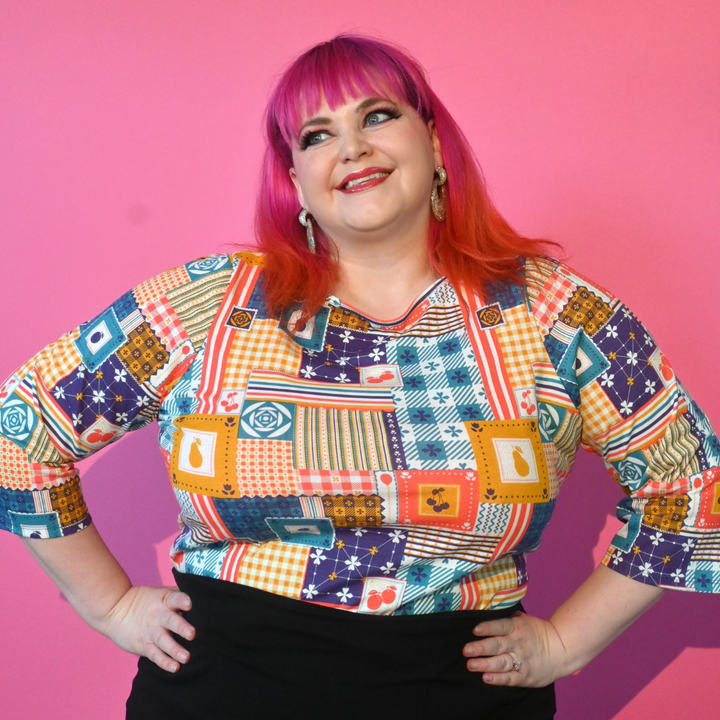 Patchwork 3/4 Sleeve Tee in Periwinkle Twinkle