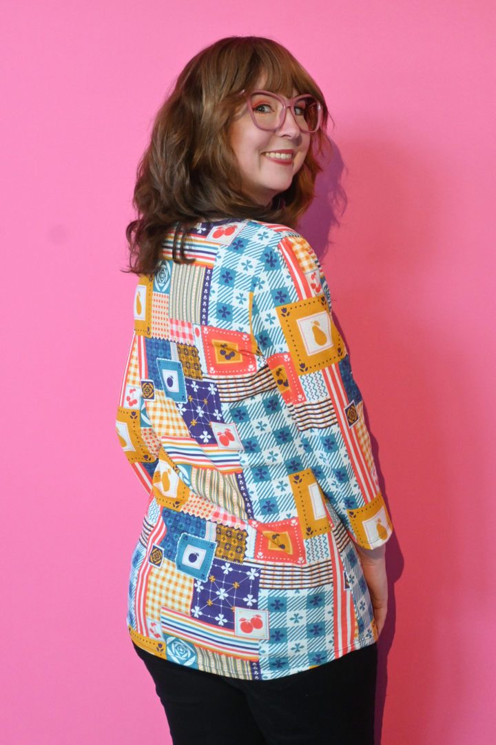 Patchwork 3/4 Sleeve Tee in Periwinkle Twinkle