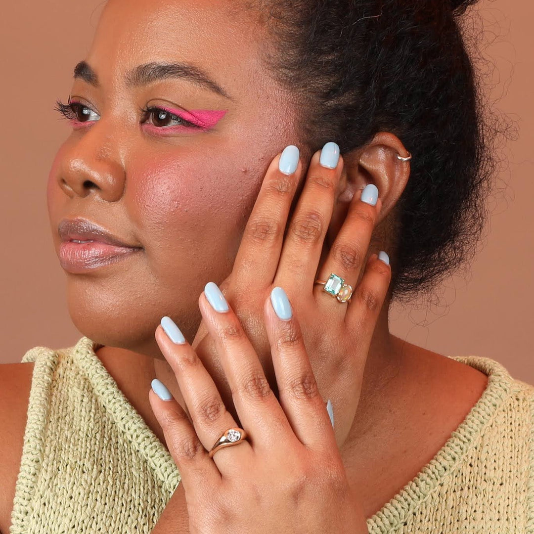 Hand Carved 14k Yellow Gold Zircon Wavy Ring - Size 6.5 - One of a Kind