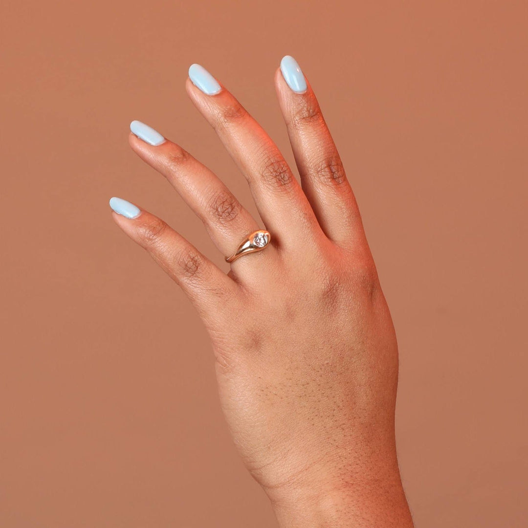 Hand Carved 14k Yellow Gold Zircon Wavy Ring - Size 6.5 - One of a Kind