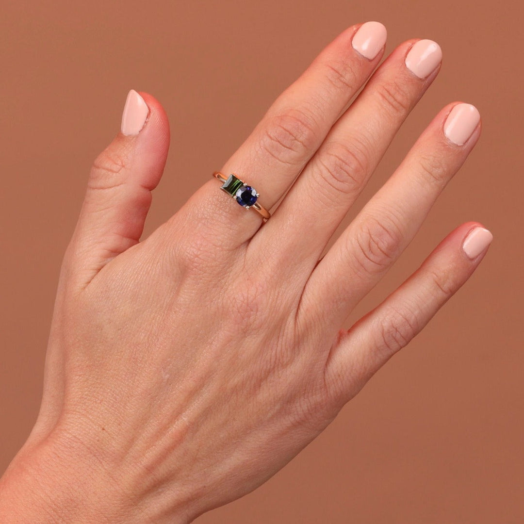 14k Yellow Gold Sapphire & Tourmaline Ring - One of a Kind