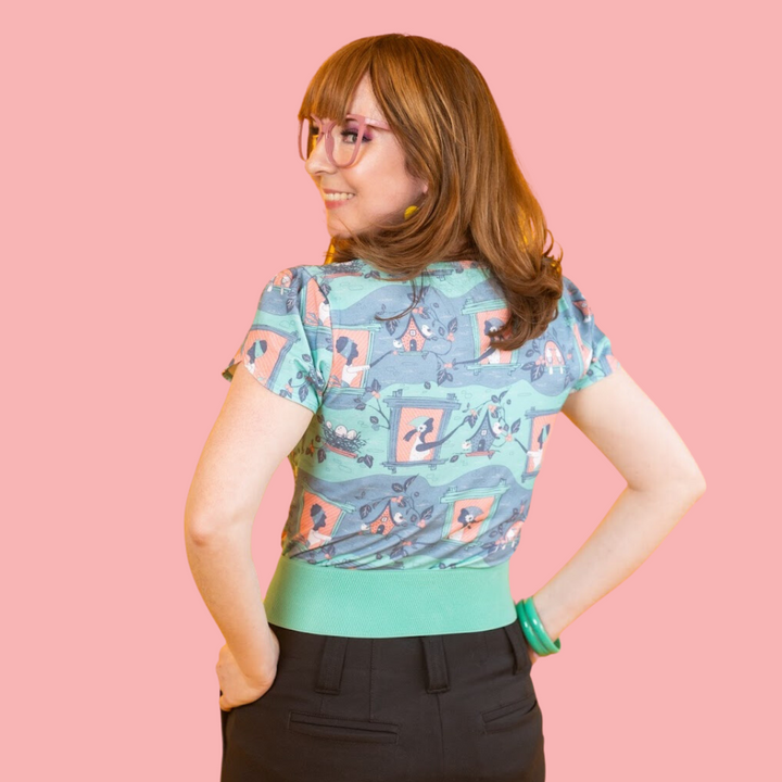 Brownstone Betties Tulip Sleeve Tee in Aqua & Peach